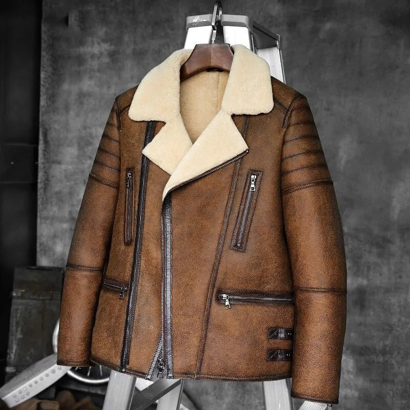 Men's B-6 Sheepskin Bomber Jacket - Shearling Aviator Coat - AMSEL LEATHERS