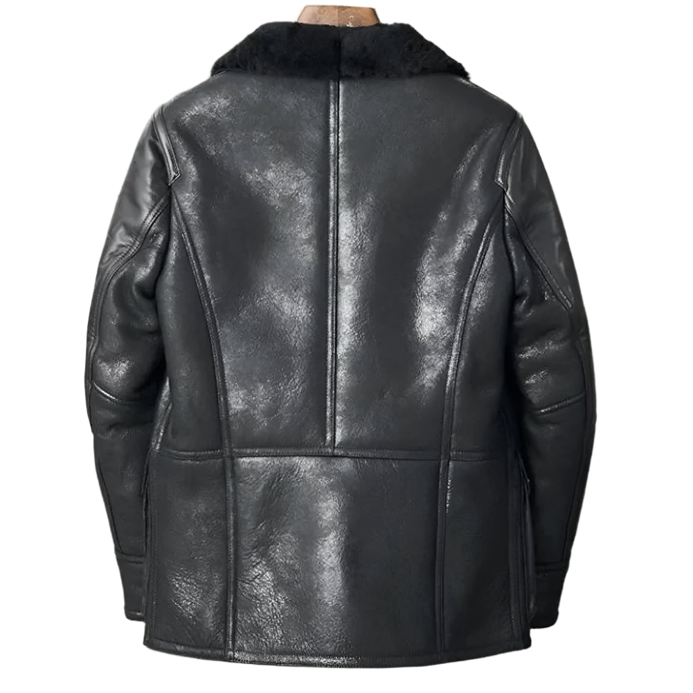 Men's Black B3 Shearling Bomber Jacket - Sheepskin Coat - AMSEL LEATHERS