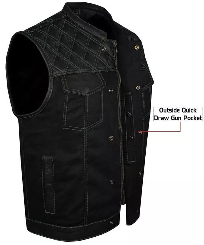 Men’s Black Biker Vest - Diamond Quilted Motorcycle Leather Vest - AMSEL LEATHERS