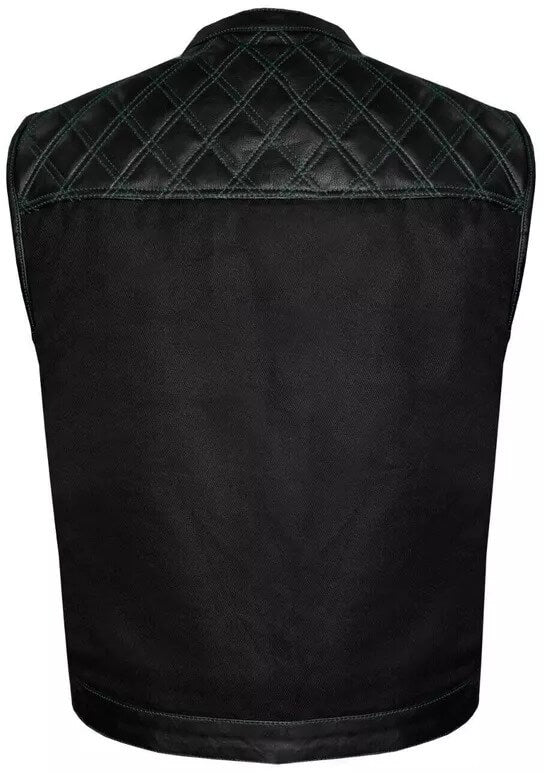 Men’s Black Biker Vest - Diamond Quilted Motorcycle Leather Vest - AMSEL LEATHERS