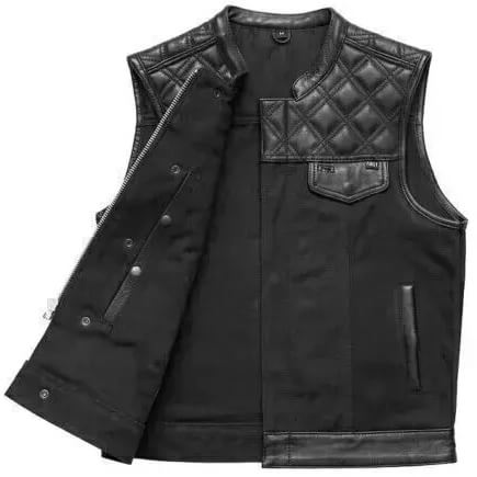 Men’s Black Biker Vest - Diamond Quilted Motorcycle Leather Vest - AMSEL LEATHERS