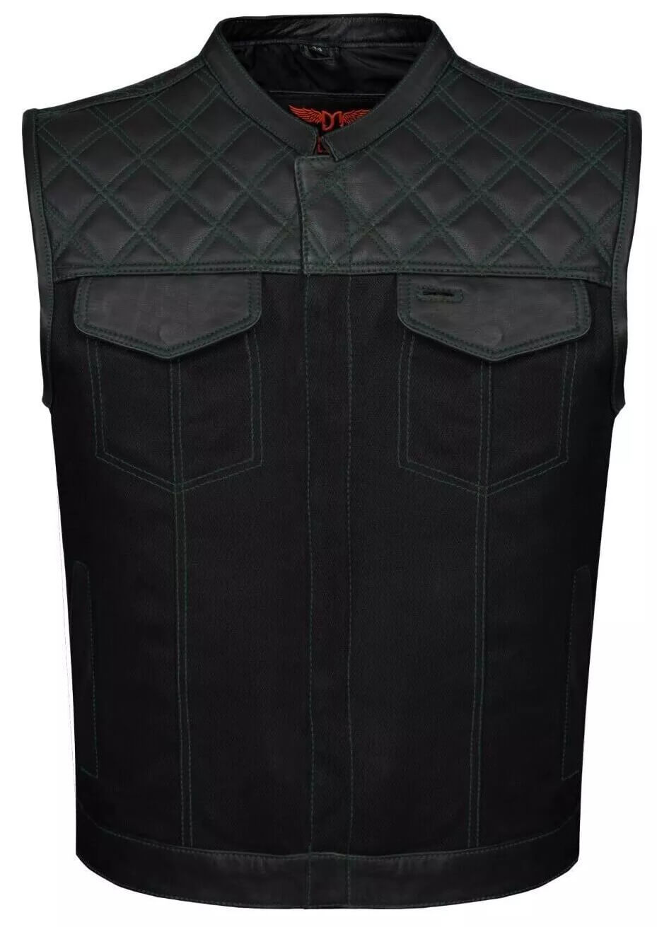 Men’s Black Biker Vest - Diamond Quilted Motorcycle Leather Vest - AMSEL LEATHERS