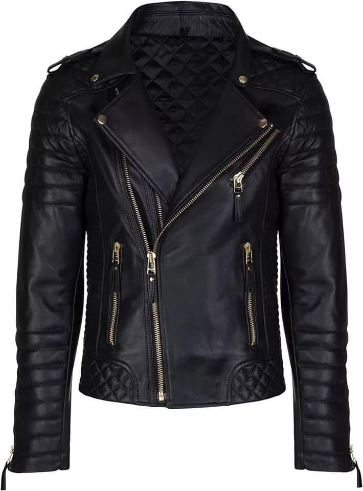 Men’s Black Leather Cafe Racer Quilted Biker Jacket - AMSEL LEATHERS