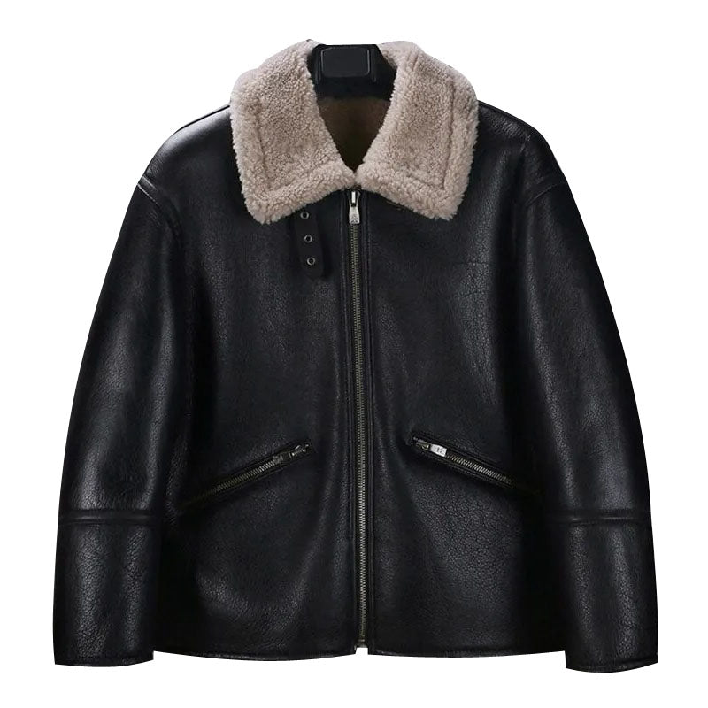 Men's Black Sheepskin Shearling Motorcycle Jacket - AMSEL LEATHERS