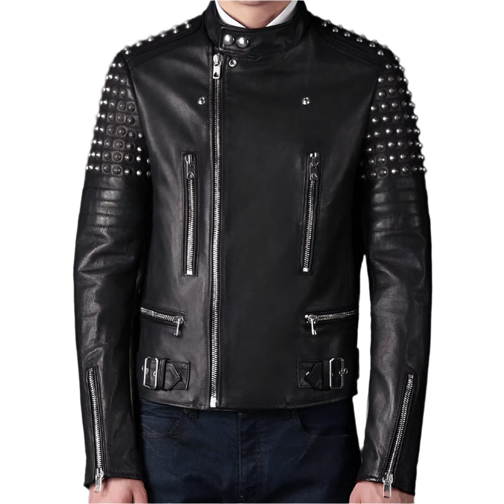 Men's Black Studded Leather Fashion Jacket - AMSEL LEATHERS