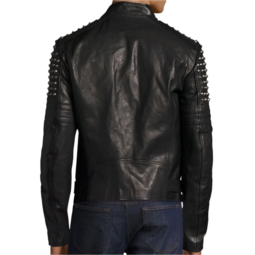 Men's Black Studded Leather Fashion Jacket - AMSEL LEATHERS