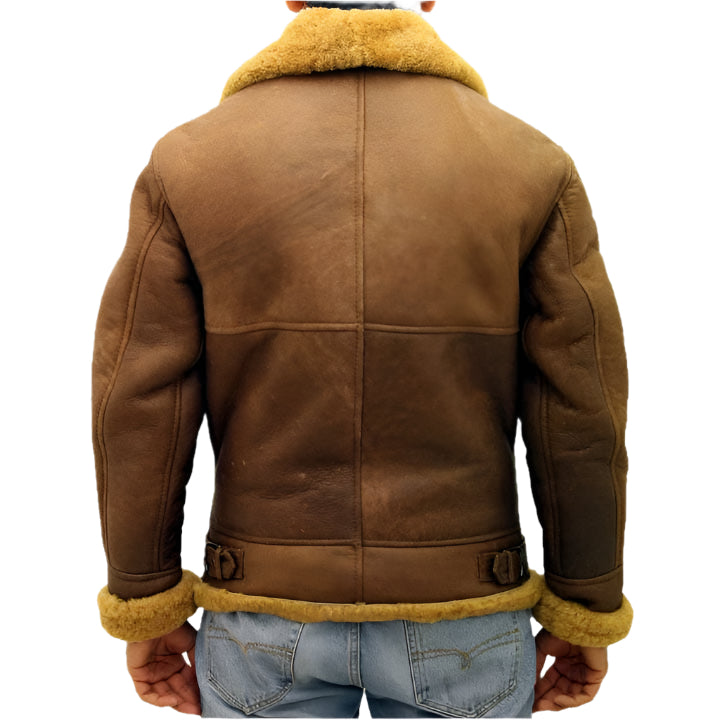 Men's Brown Aviator B3 Sheepskin Leather Jacket - AMSEL LEATHERS