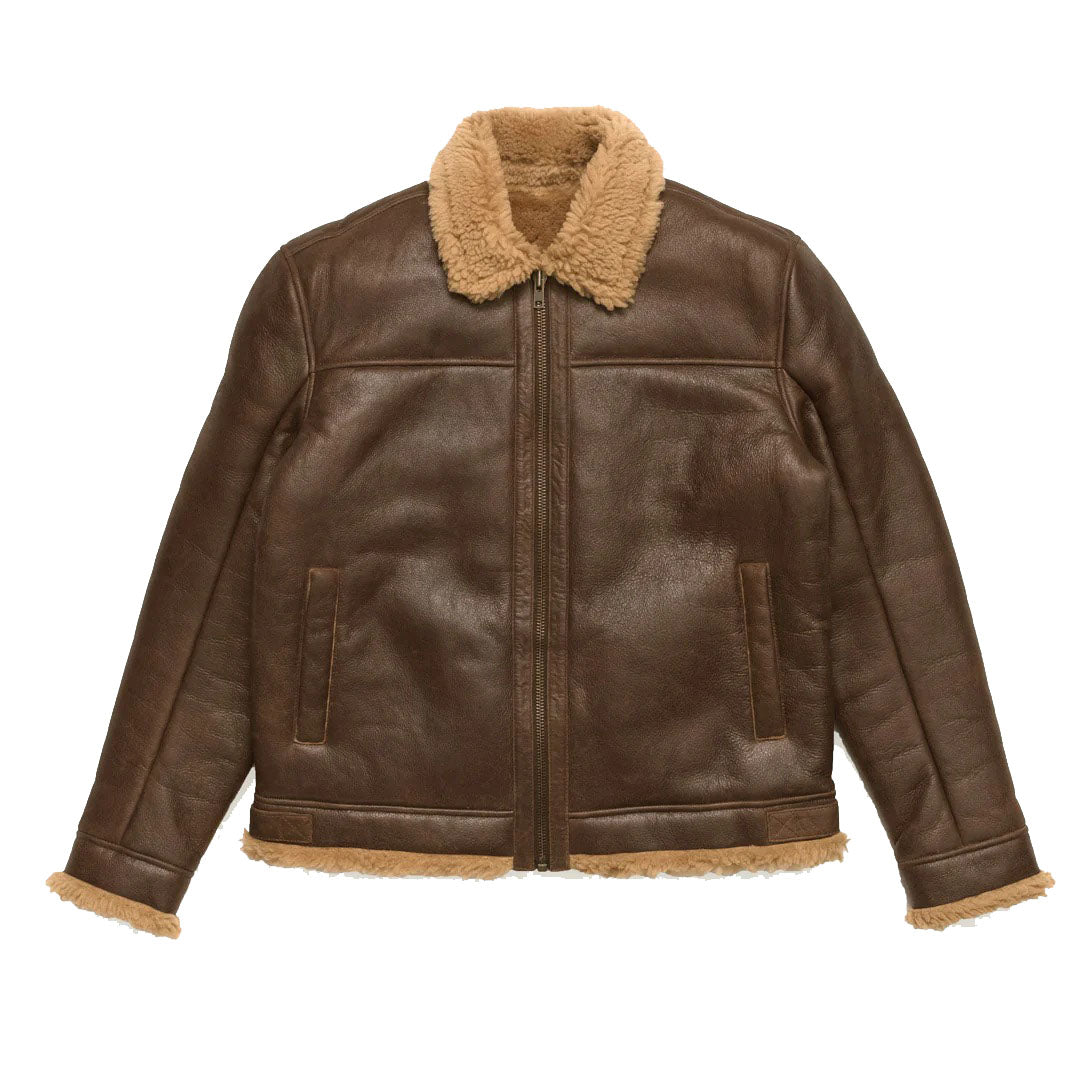 Men's Brown Aviator Shearling Leather Bomber Jacket - AMSEL LEATHERS