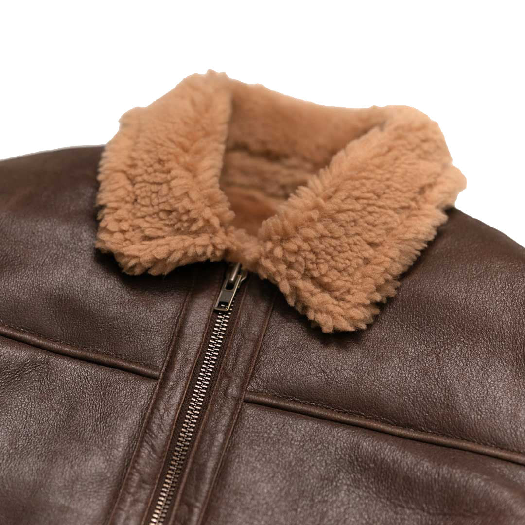 Men's Brown Aviator Shearling Leather Bomber Jacket - AMSEL LEATHERS