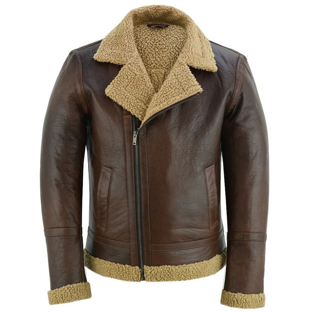 Men's Brown Fur Aviator Bomber Jacket - Flying Pilot Style - AMSEL LEATHERS