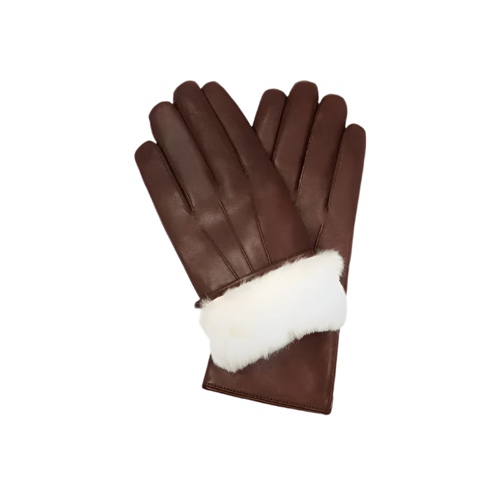 Men’s Brown Lambskin Leather Gloves with White Fur Lining - AMSEL LEATHERS