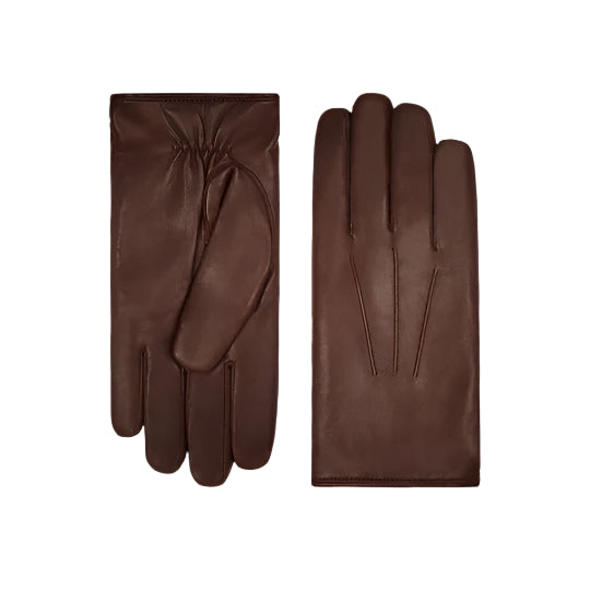 Men’s Brown Lambskin Leather Gloves with White Fur Lining - AMSEL LEATHERS