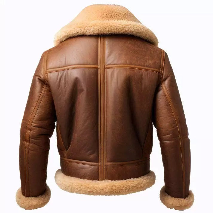 Men's Brown RAF B3 Shearling Bomber Jacket - Aviator Pilot Leather Coat - AMSEL LEATHERS