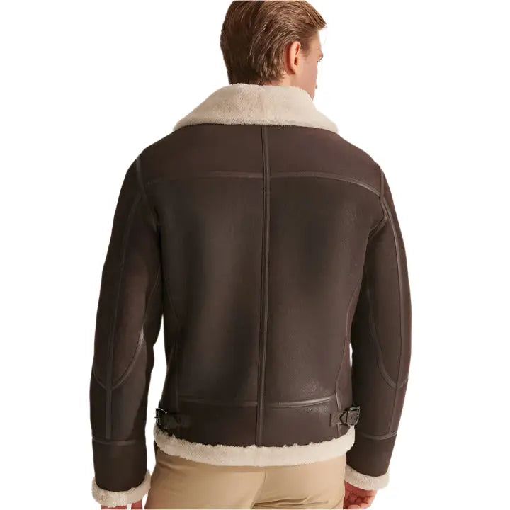 Men's Brown Shearling Pilot Leather Aviator Jacket - AMSEL LEATHERS