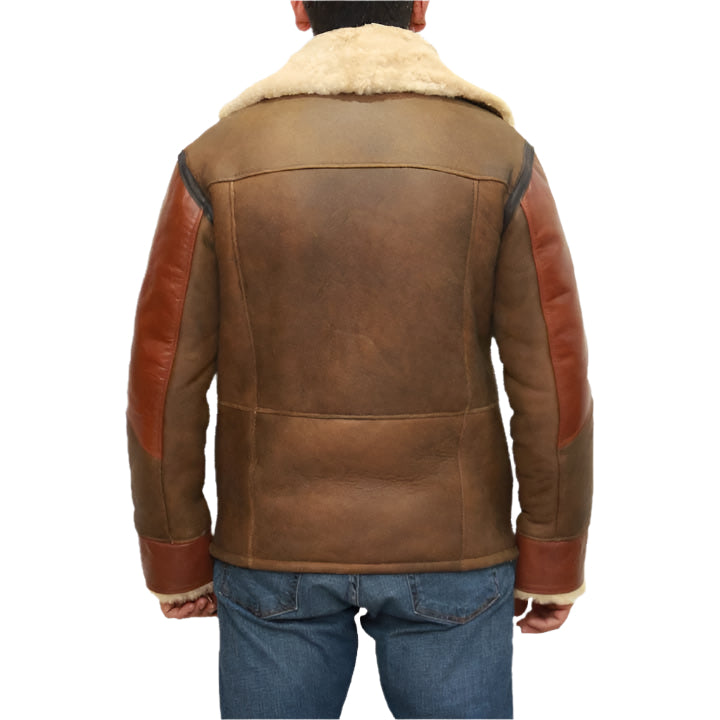 Men's Brown Sheepskin Bomber Jacket - AMSEL LEATHERS