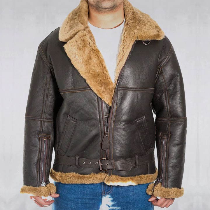 Men's Brown Sheepskin WW2 RAF Flying Jacket - AMSEL LEATHERS