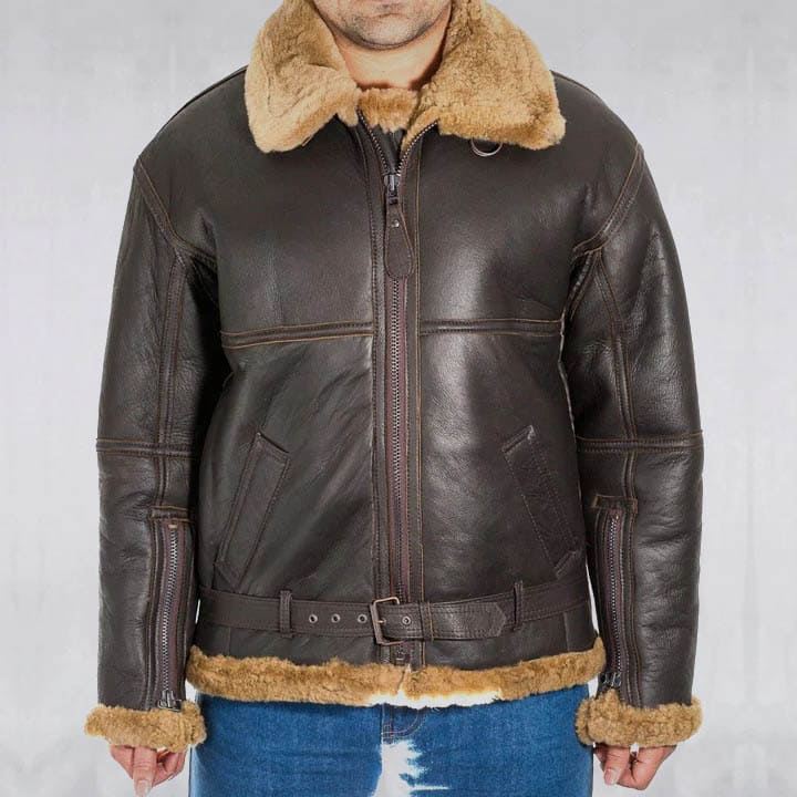 Men's Brown Sheepskin WW2 RAF Flying Jacket - AMSEL LEATHERS