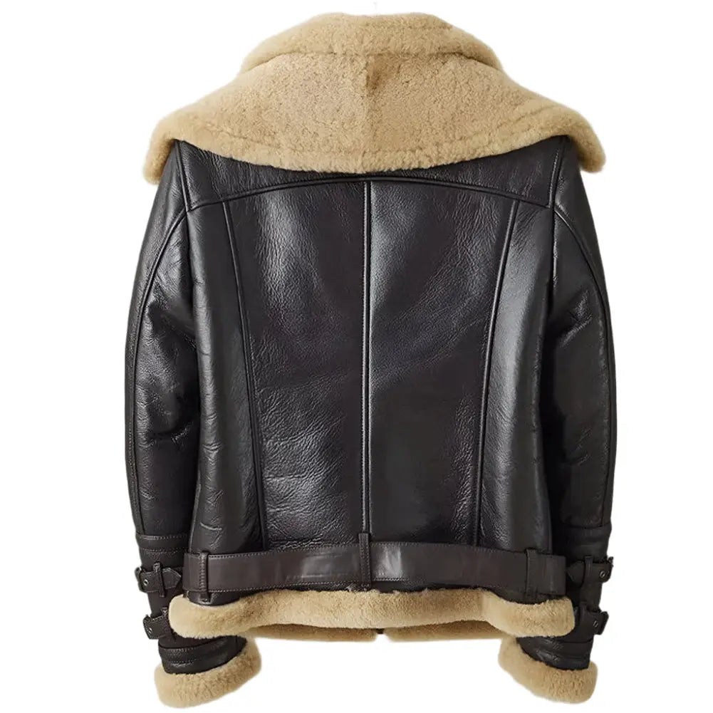 Men's Dark Brown B3 Bomber Shearling Jacket with Double Collar - AMSEL LEATHERS