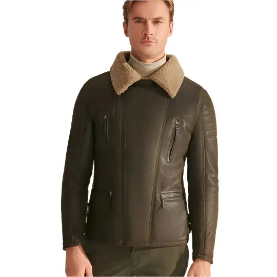 Men's Green RAF Shearling Sheepskin Aviator Jacket - AMSEL LEATHERS