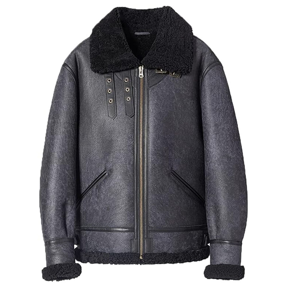 Men's Grey B3 Bomber Jacket - Sheepskin Shearling Coat - AMSEL LEATHERS