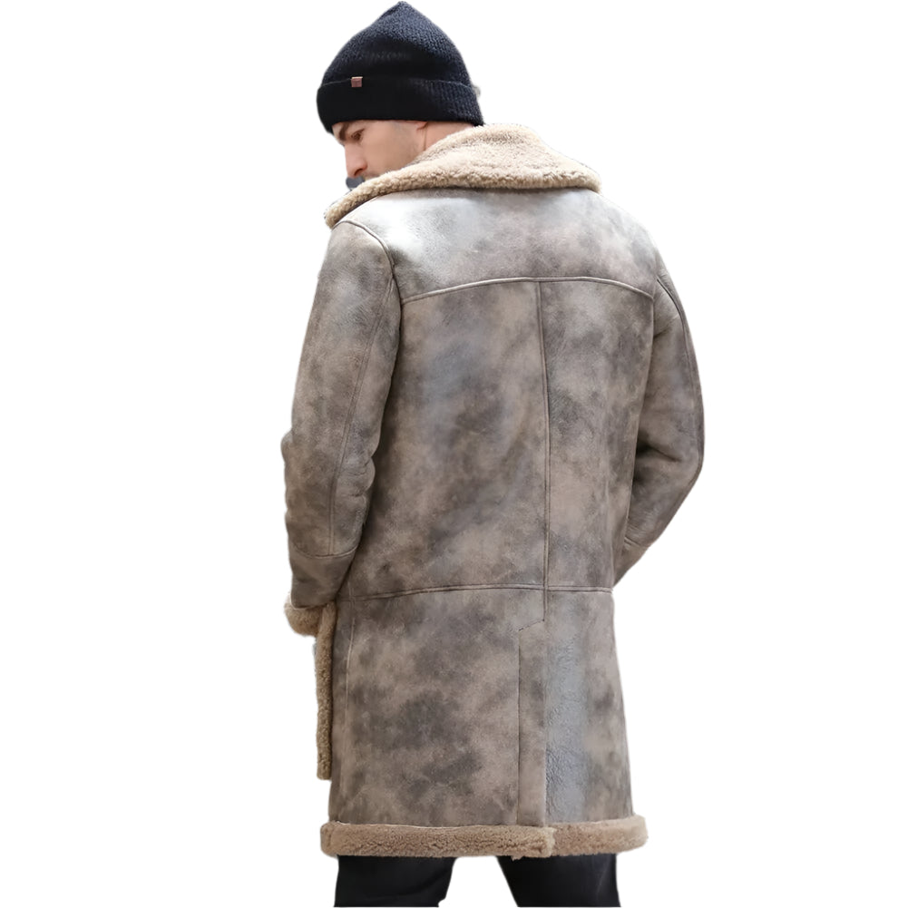 Men's Long Waxed Shearling Sheepskin Fur Coat - AMSEL LEATHERS