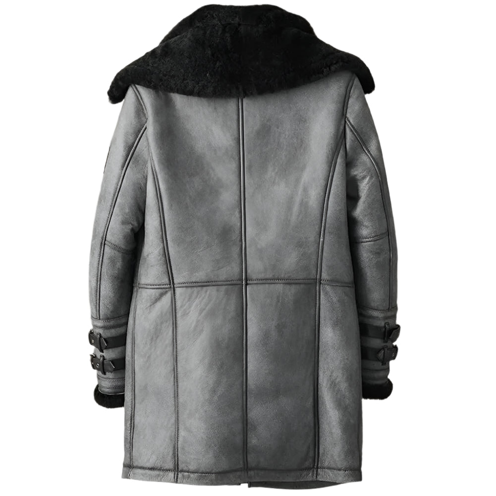 Men's Metallic Gray Shearling B7 Bomber Long Coat - AMSEL LEATHERS