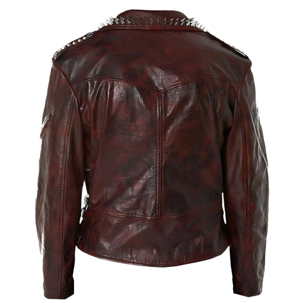 Men's Red Metallic Spiked Leather Jacket - Punk Jacket - AMSEL LEATHERS