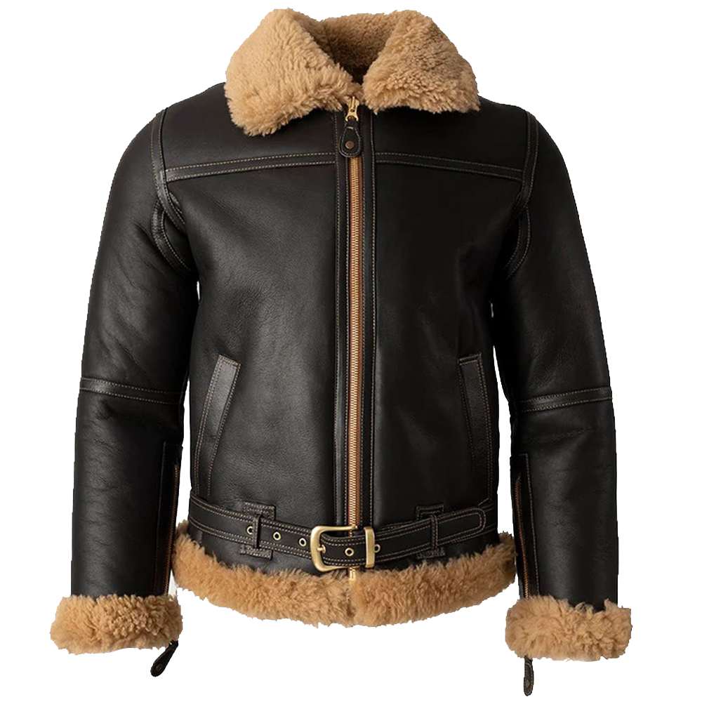 Mens Shearling Aviator B3 Bomber Leather Jacket - AMSEL LEATHERS