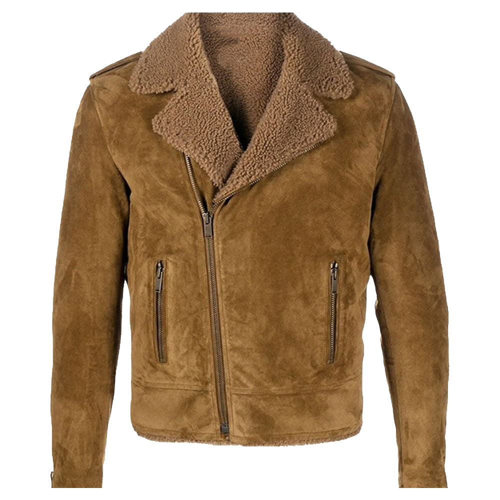 Mens Shearling Bomber Suede Leather Motorcycle Jacket - AMSEL LEATHERS