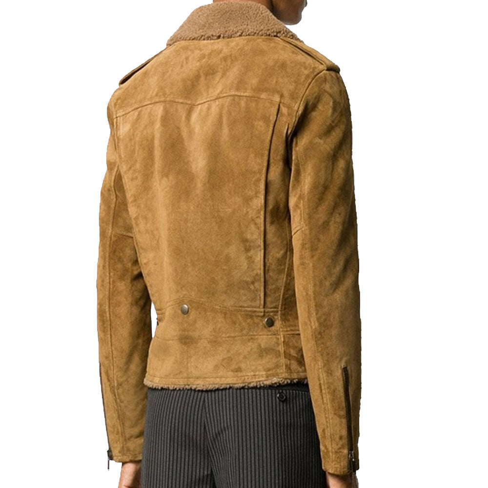 Mens Shearling Bomber Suede Leather Motorcycle Jacket - AMSEL LEATHERS