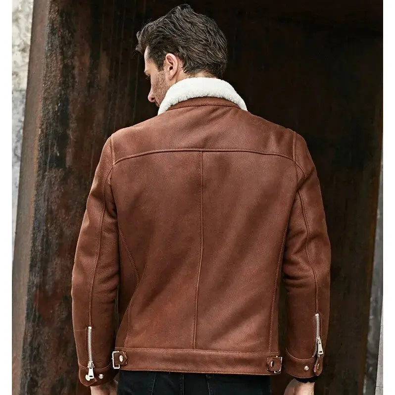 Men's B3 Shearling Jacket - Turn-Down Collar Winter Short Coat Amsel Leathers