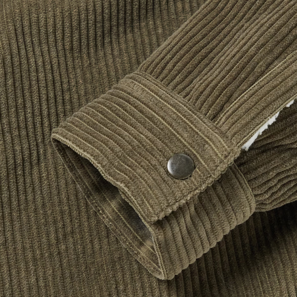 Khaki soft shearling corduroy jacket for men
