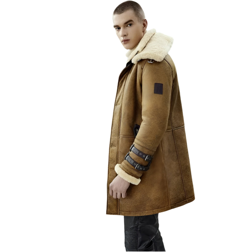 Men's Vintage Brown Shearling B7 Bomber Long Fur Coat - AMSEL LEATHERS