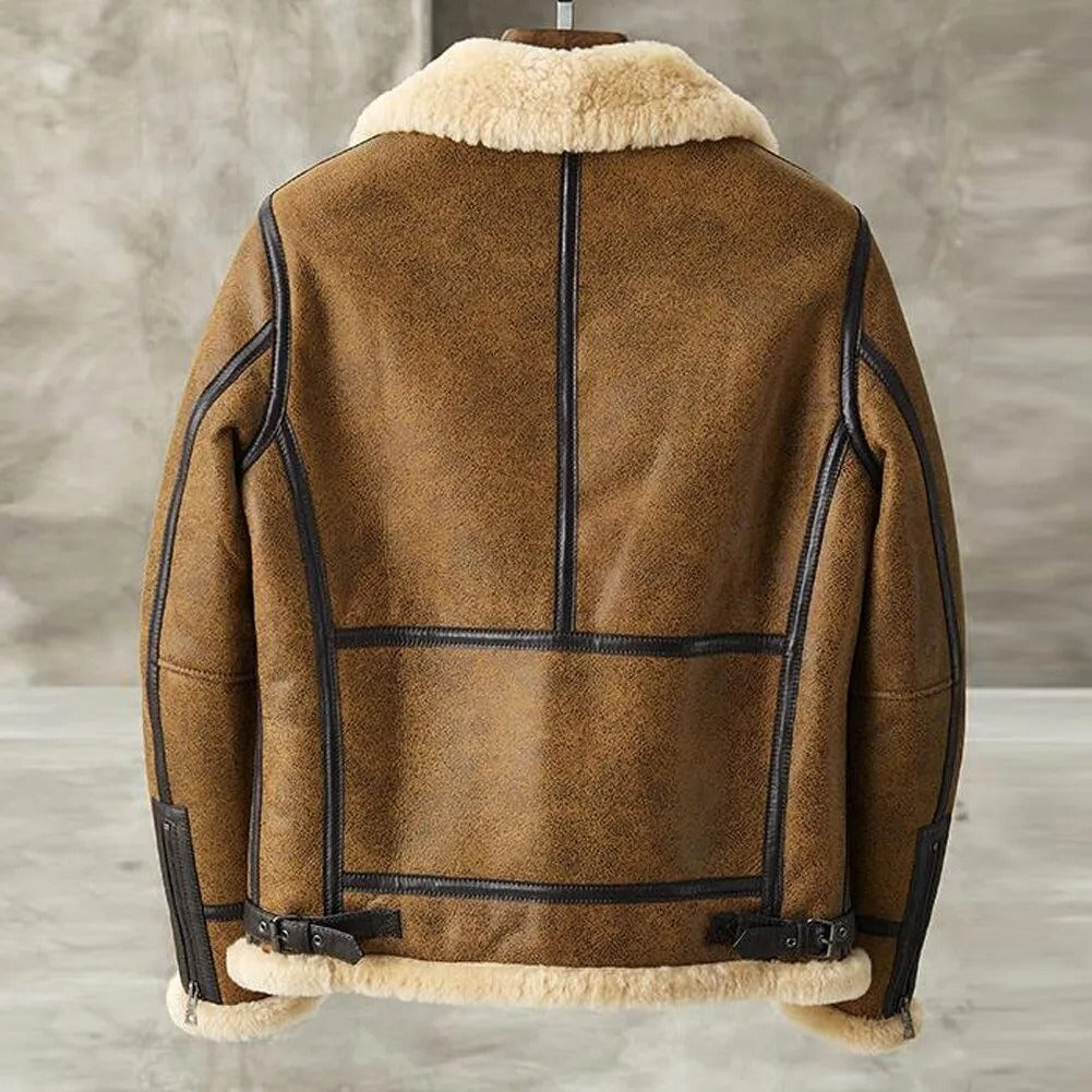 Men's Vintage Brown Sheepskin Flying Leather B3 Bomber Jacket - AMSEL LEATHERS