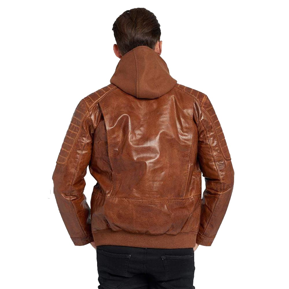 Men's Waxed Brown Hooded Leather Jacket - AMSEL LEATHERS