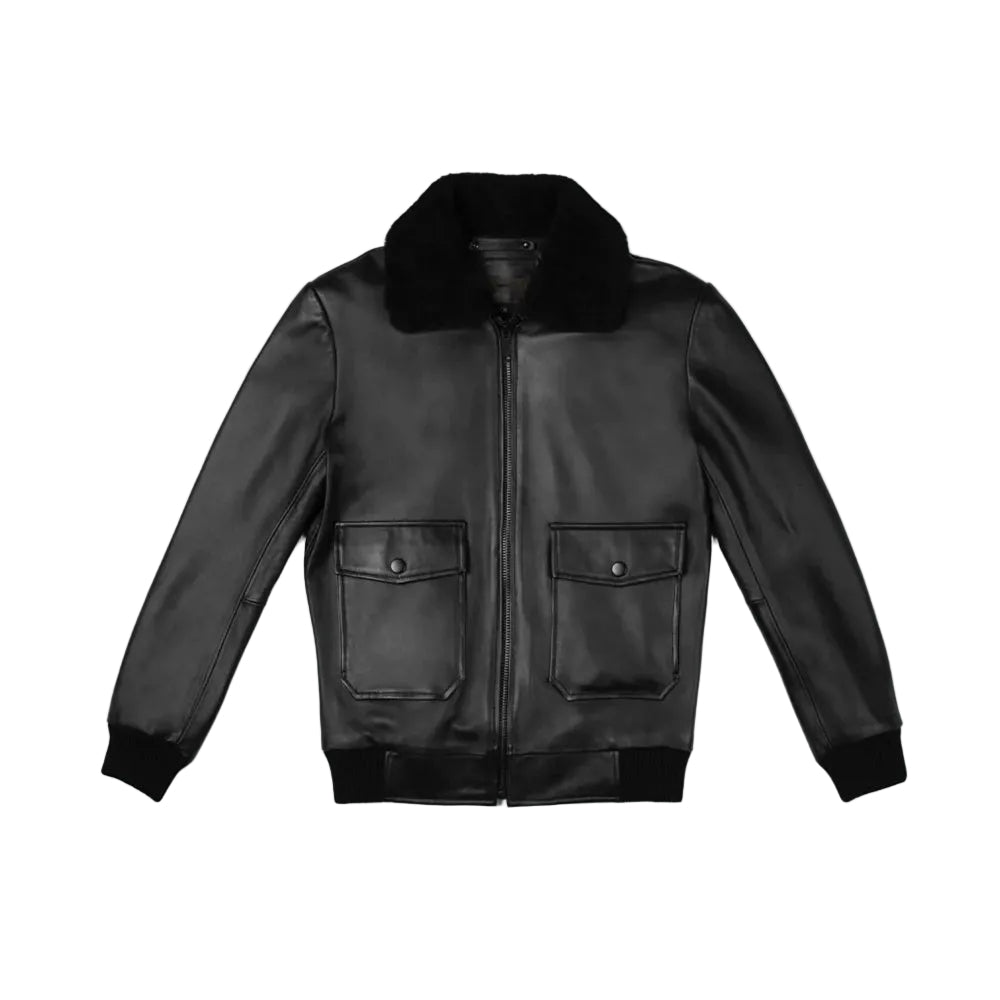 Mens Black G-1 Flight Leather Bomber Jacket
