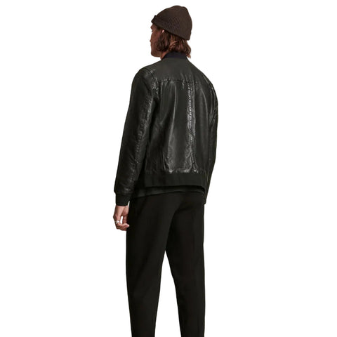 Mens Black Lambskin Leather Bomber Jacket