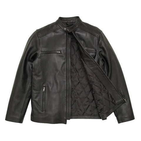 men's black lambskin leather biker jacket leif side angle