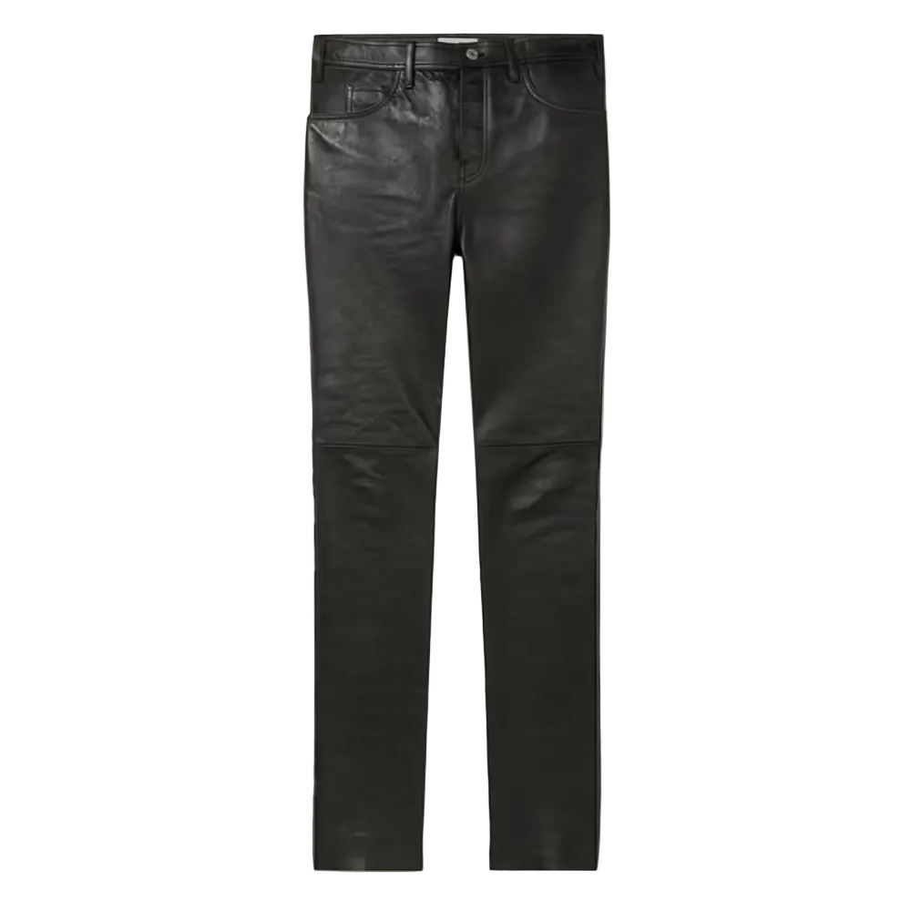 men's black sheepskin leather pants valen front view