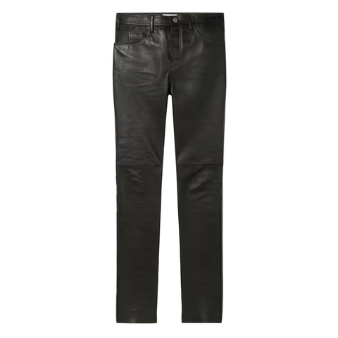 men's black sheepskin leather pants valen front view