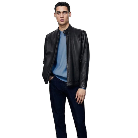 Men’s Black Plain Biker Leather Jacket
