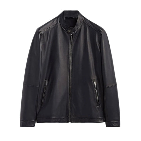 Men’s Black Plain Biker Leather Jacket