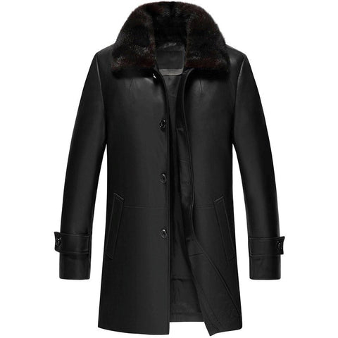 Men’s Black Shearling 3/4 Length Leather Coat