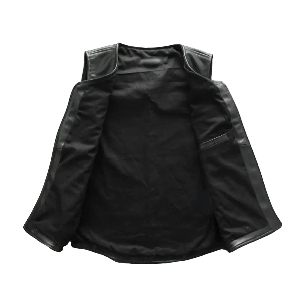 men's black sheepskin leather vest dorian back view