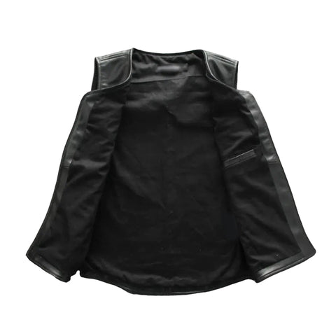men's black sheepskin leather vest dorian back view