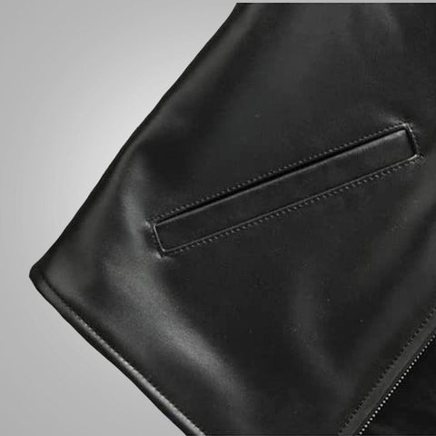 men's black sheepskin leather vest dorian detail close up