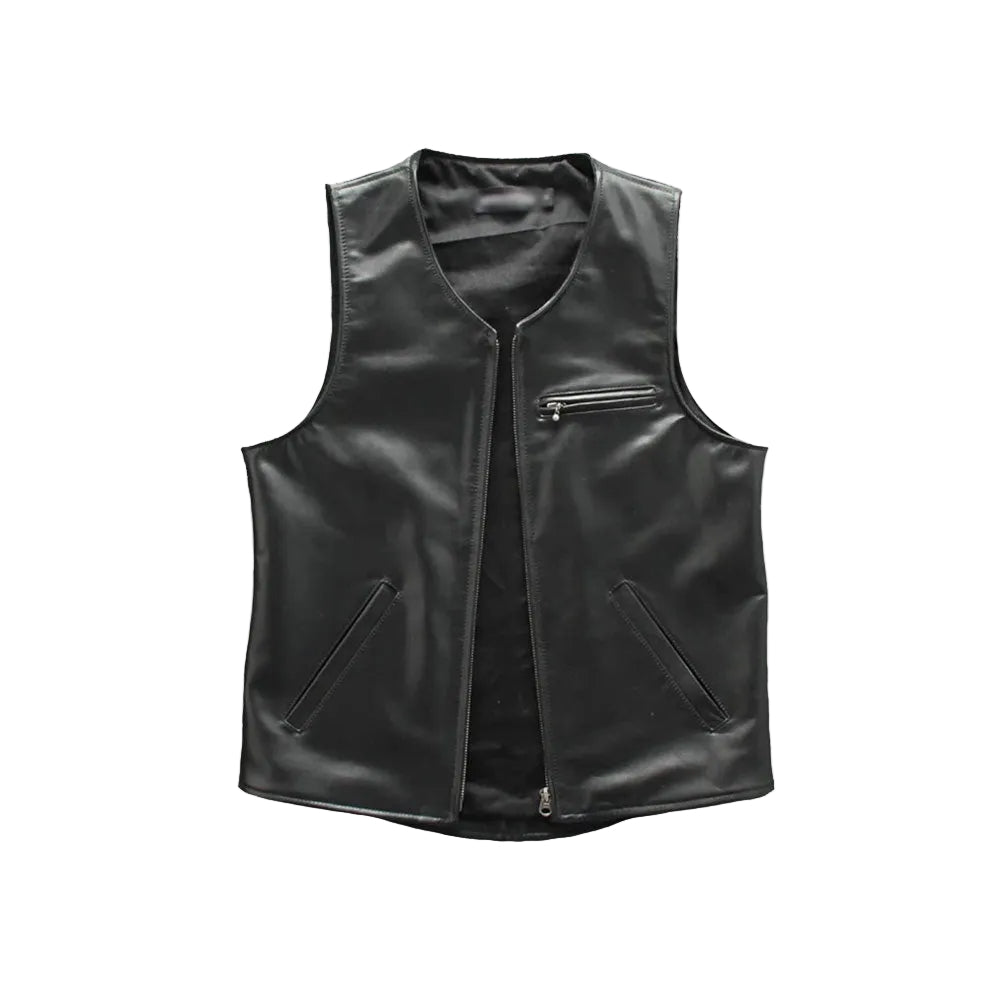men's black sheepskin leather vest dorian front view