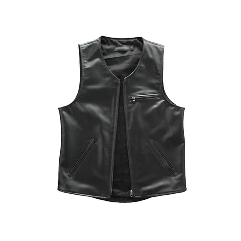 men's black sheepskin leather vest dorian front view