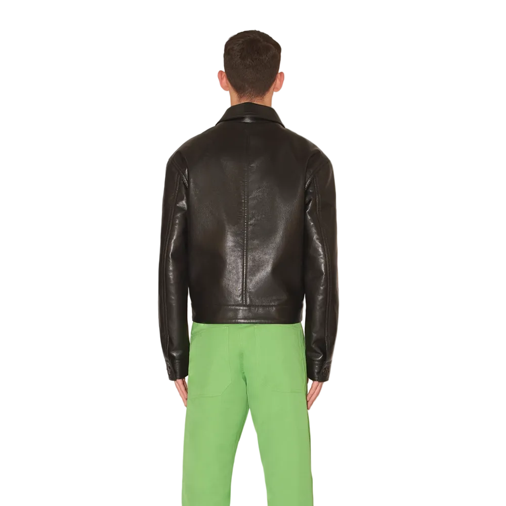 Mens Black Sheepskin Trucker Style Leather Jacket