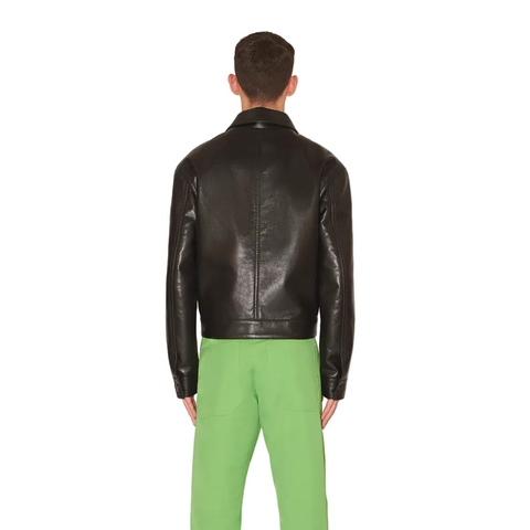 Mens Black Sheepskin Trucker Style Leather Jacket